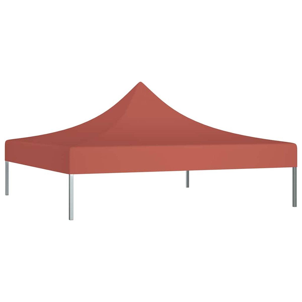Un gazebo rosso con gambe argentate su sfondo bianco.