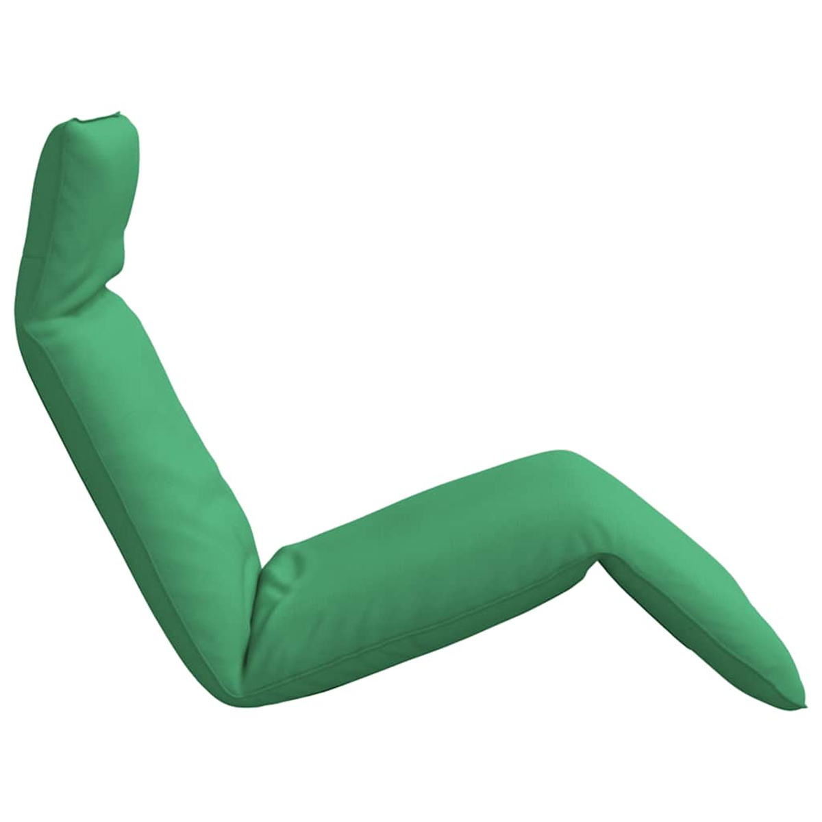 Un pouf morbido verde a forma di L su sfondo bianco.
