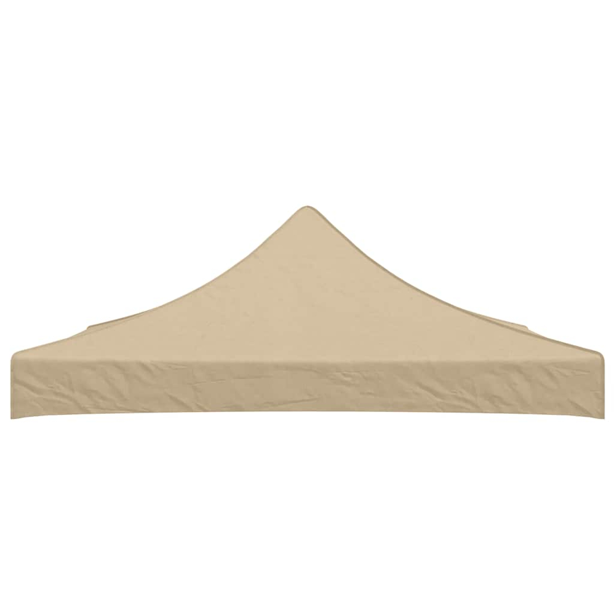 La copertura di una tenda da sole color cachi con un picco appuntito e lati spioventi.