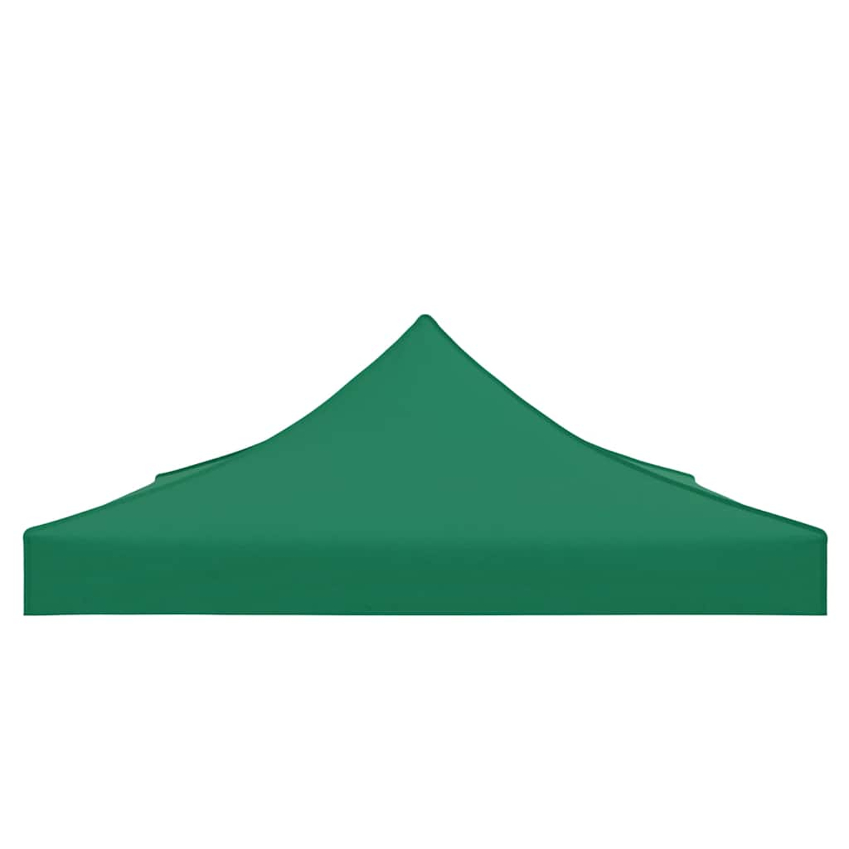 Una tettoia verde per tenda con picco appuntito su sfondo bianco.