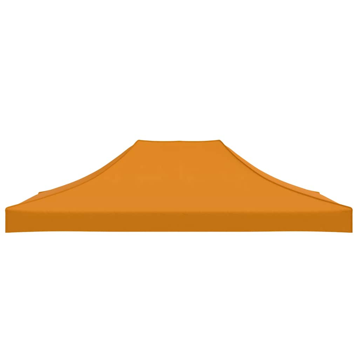 Una tettoia per tenda arancione con lati curvi su sfondo bianco.