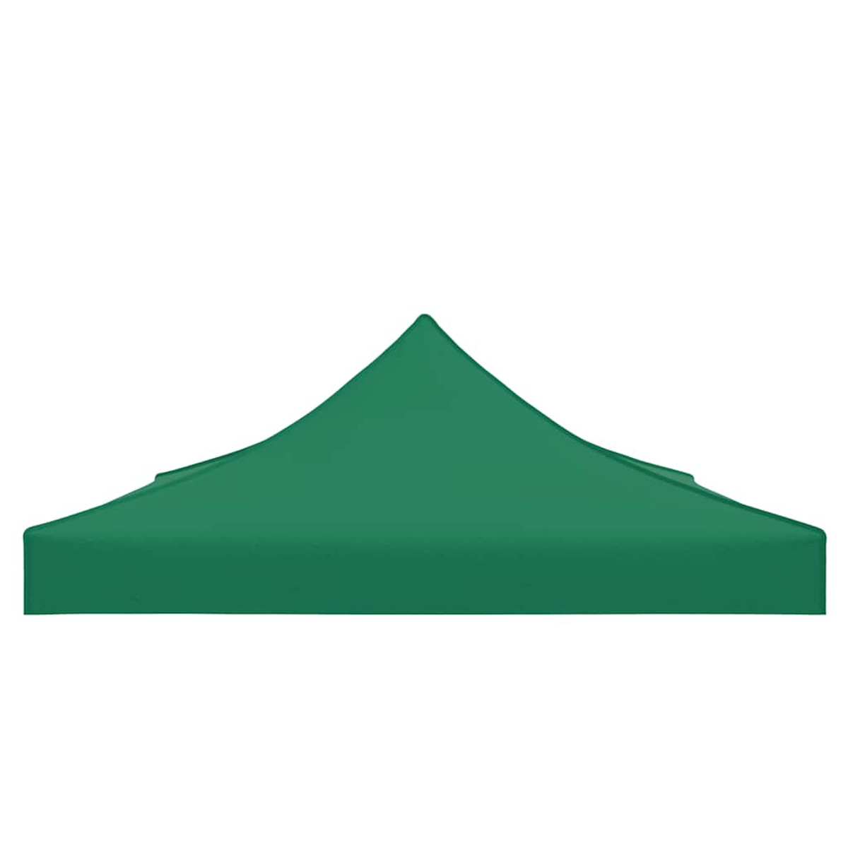 Una tettoia verde per tenda con picco appuntito su sfondo bianco.