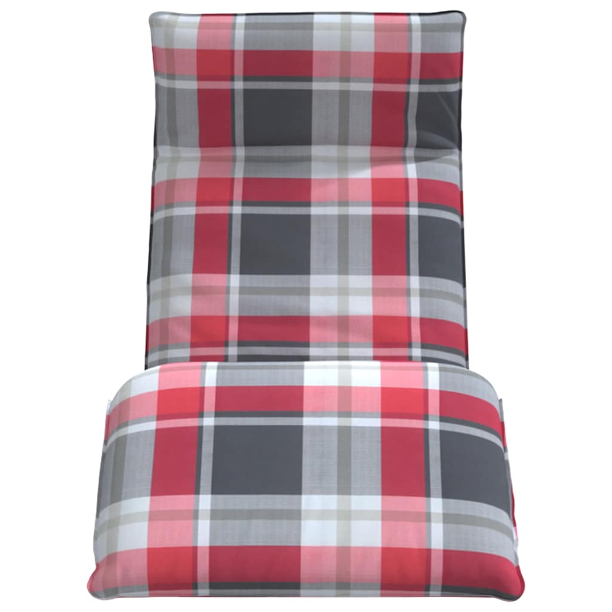 Un cuscino a quadri rosso, grigio e bianco su una sedia.