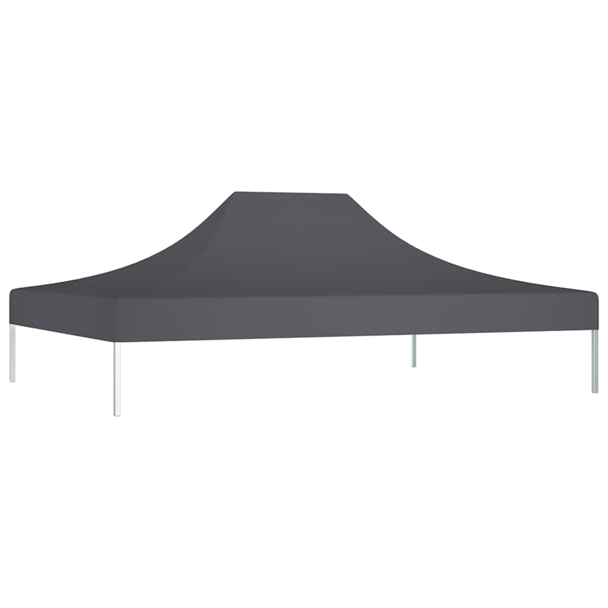 Una tenda a baldacchino grigia con gambe bianche, isolata su sfondo bianco.