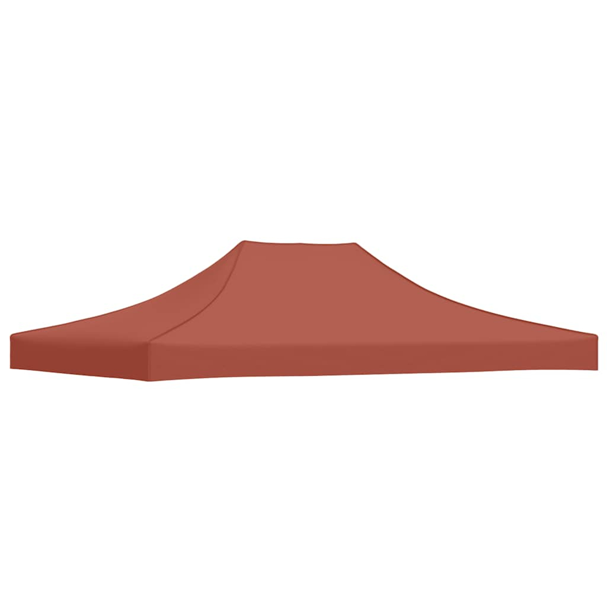 Una tettoia rossa per tenda dalla forma curva, isolata su sfondo bianco.