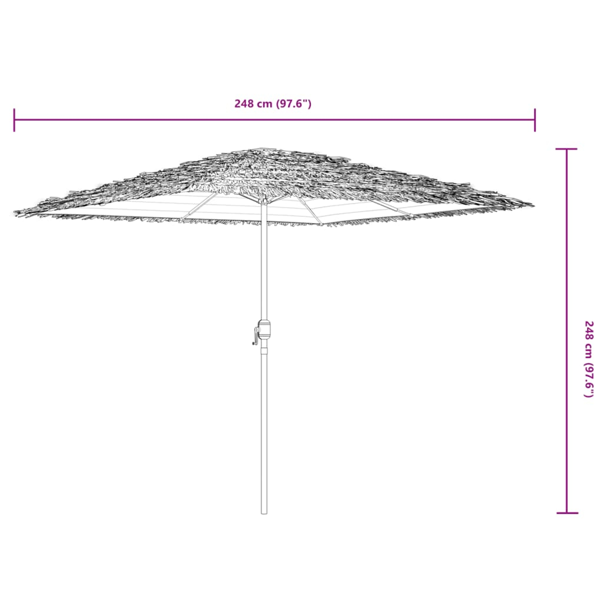 Un ombrellone con tetto di paglia, largo e alto 248 cm (97,6").