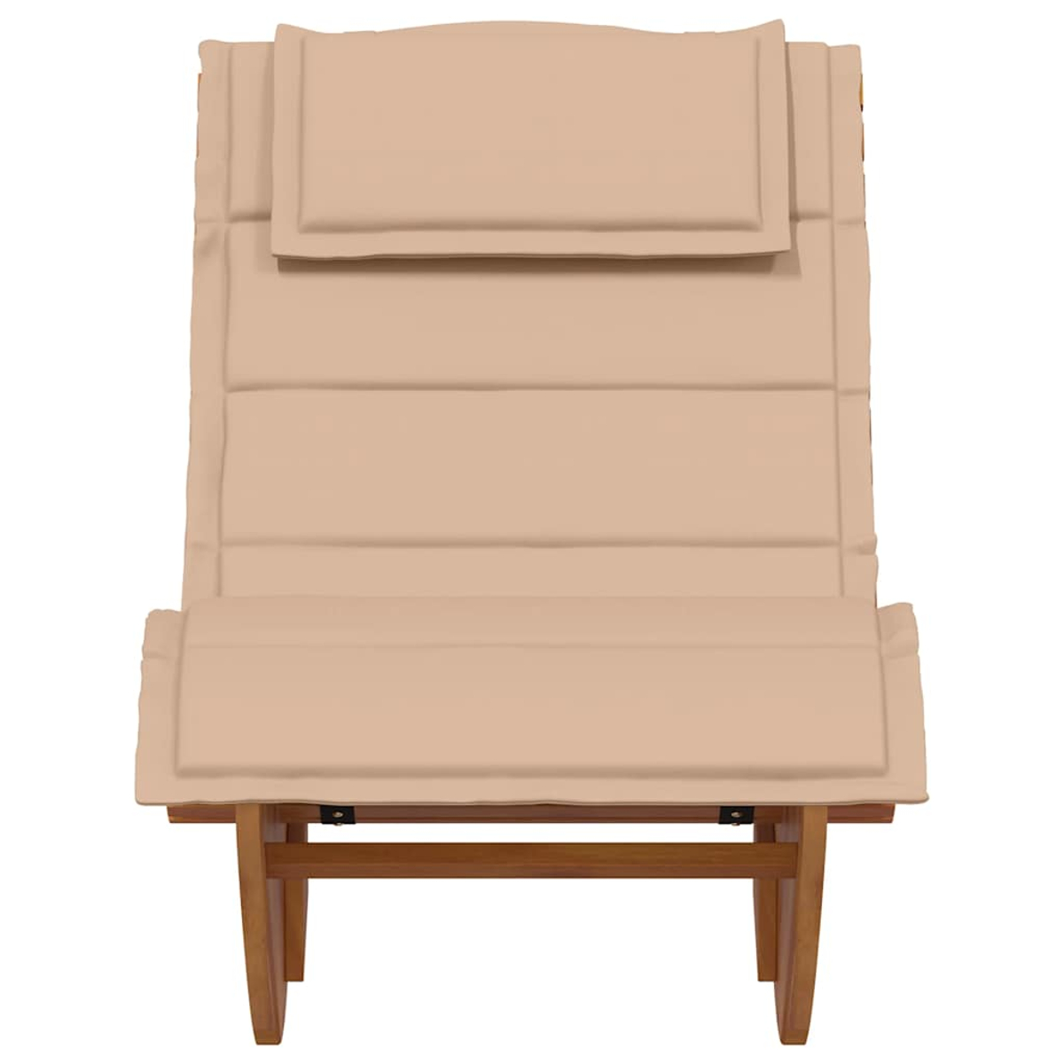 Una sedia a sdraio beige con telaio in legno, vista dall'alto.