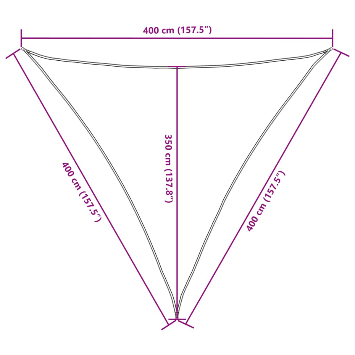 Schattentuch-Diagramm mit Maßen: 400 cm, 350 cm.