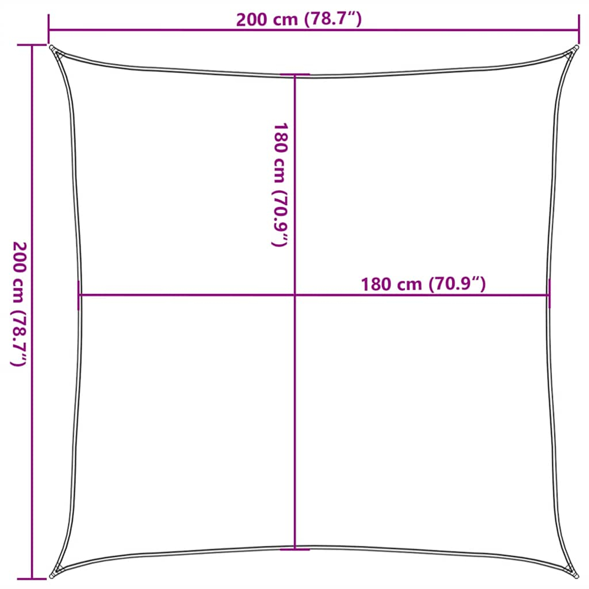 Uno schizzo di vela parasole nera con dimensioni 200x180 cm.