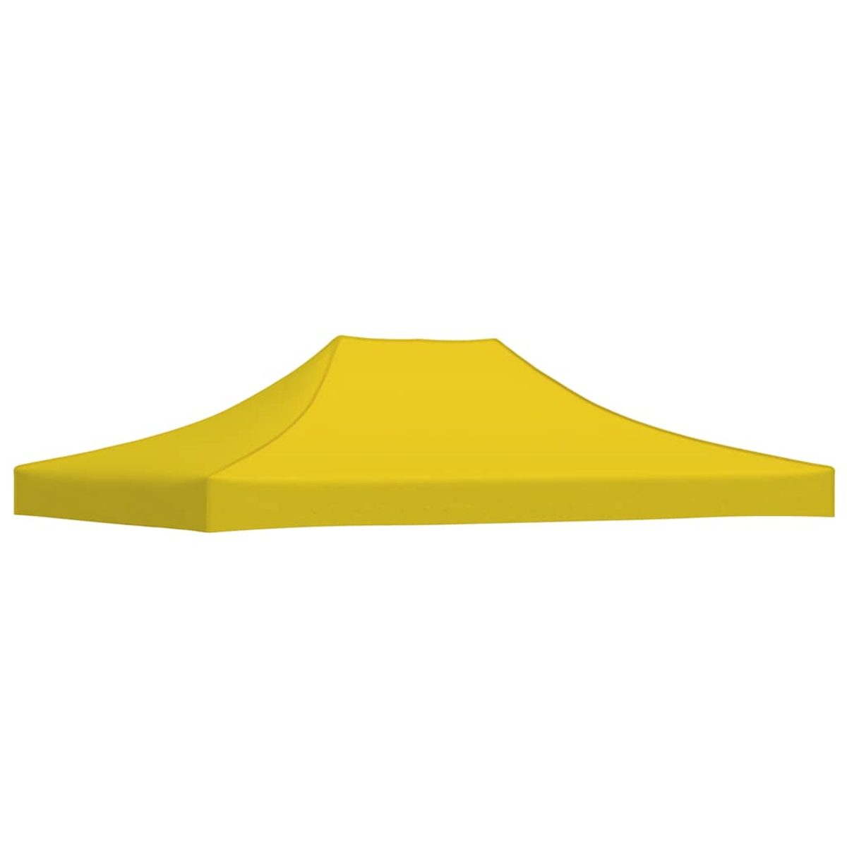 Una tettoia gialla per tenda di forma curva, su sfondo bianco.