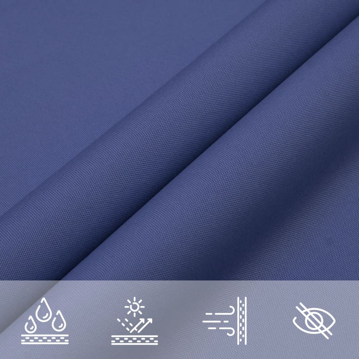 Tessuto blu con icone impermeabile, protezione solare e ventilazione.