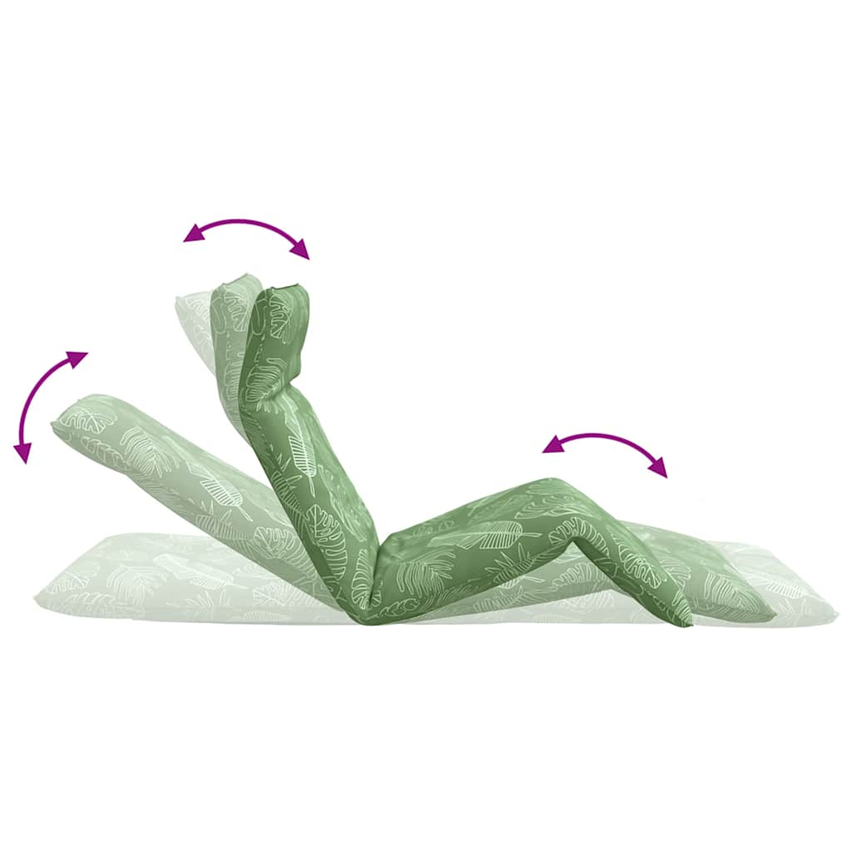 Sdraio verde con motivo a foglie, mostra posizioni regolabili.