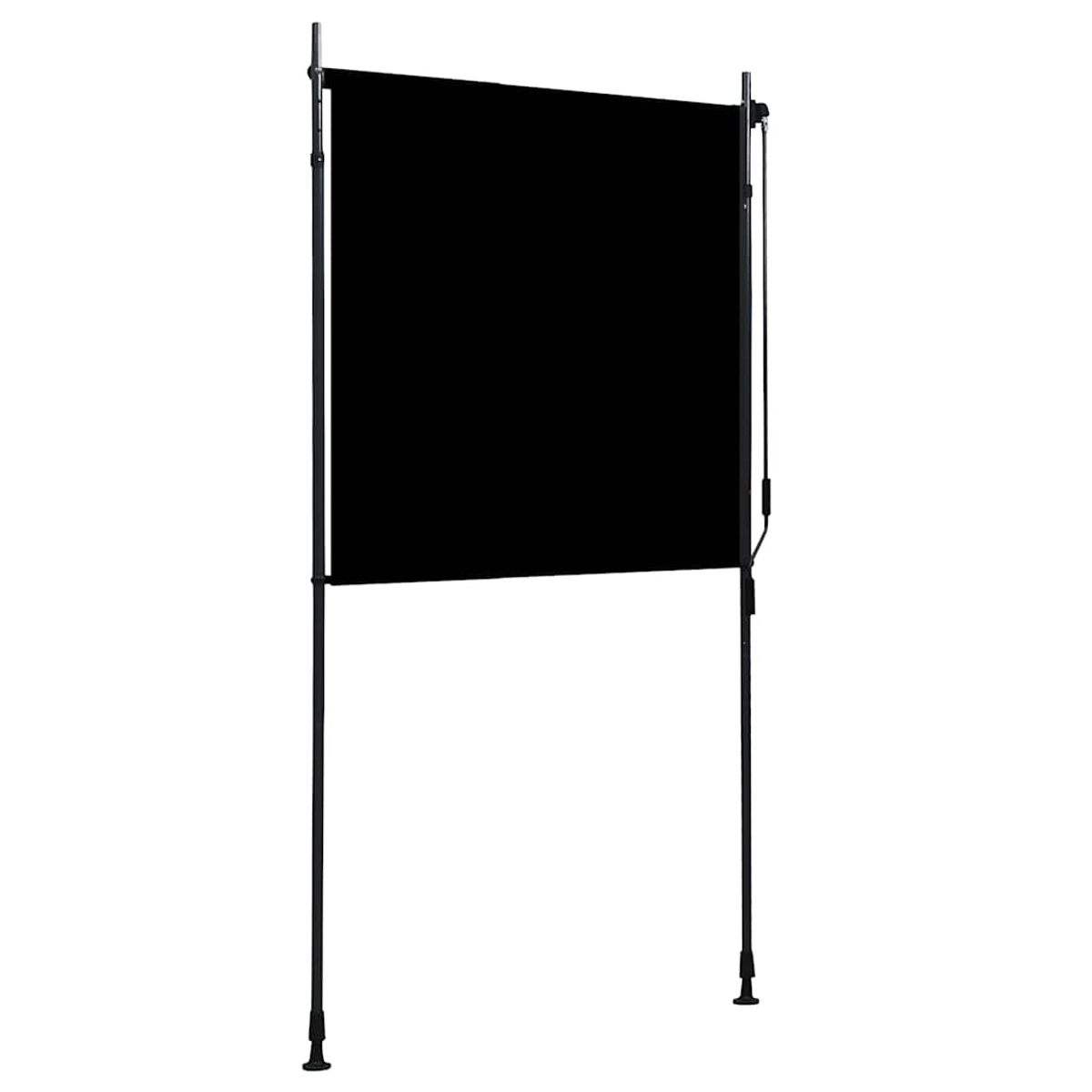 Uno schermo nero su un telaio metallico nero con due supporti verticali.