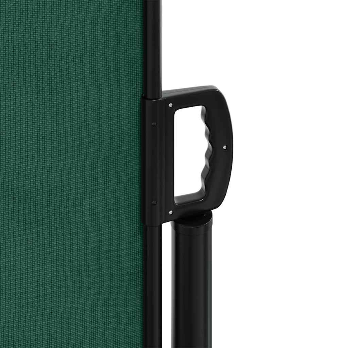 Telo divisorio verde con maniglia e asta neri.