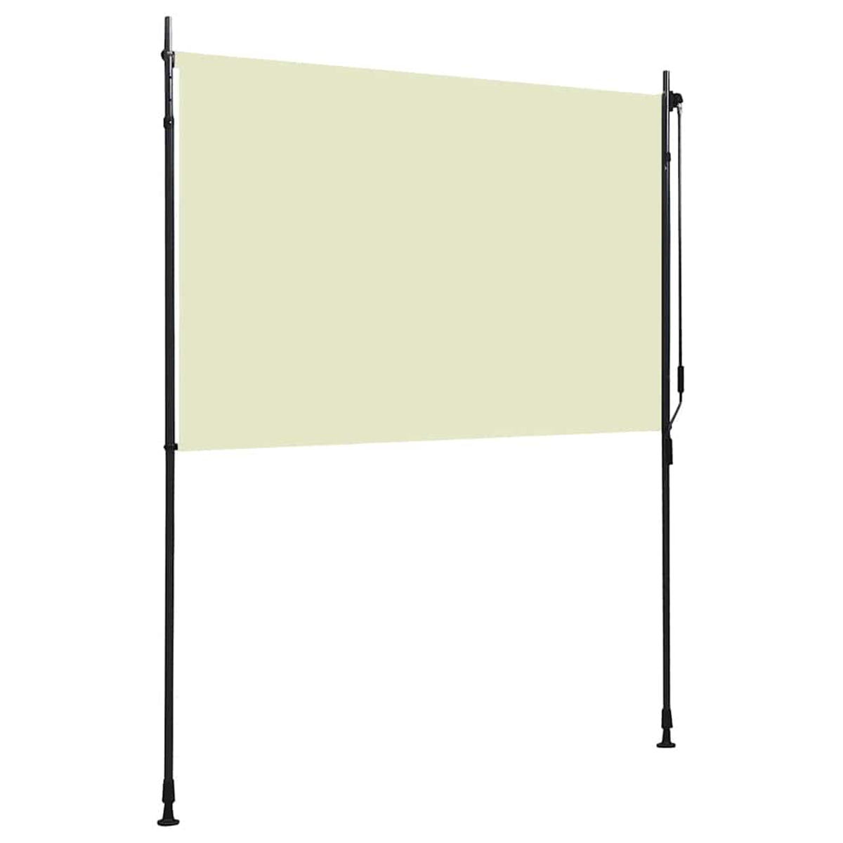 Una tenda da sole color crema sorretta da due pali neri.