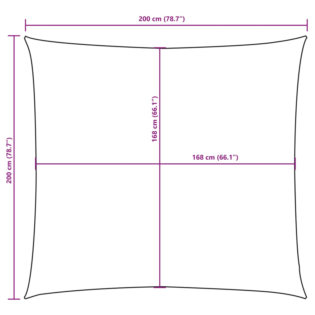 Una tela bianca con misure viola di 200x168 cm.