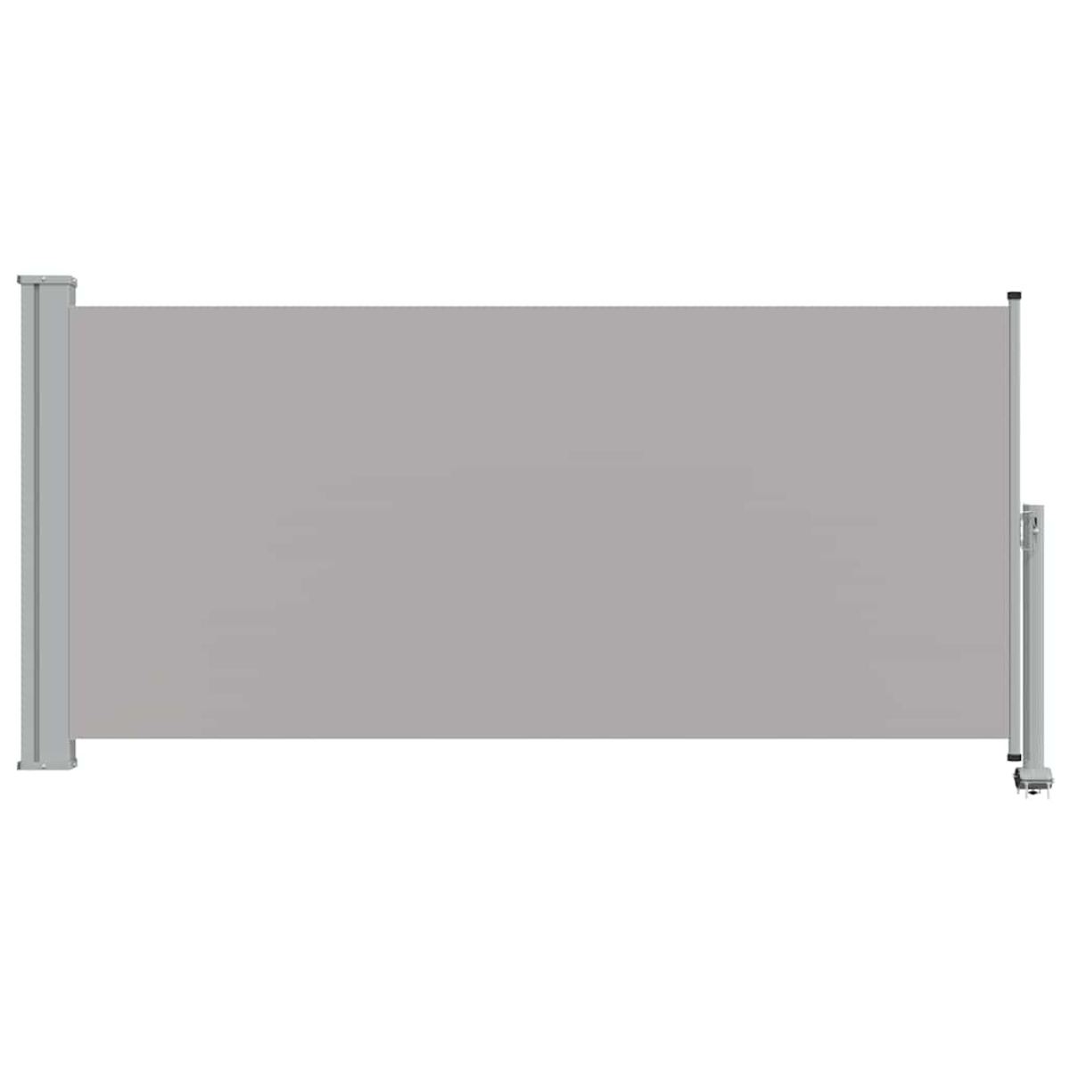 Paravento retrattile grigio con telaio in metallo argentato.