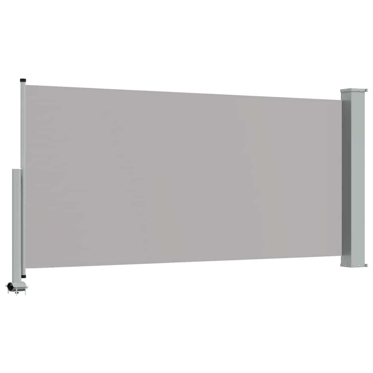 Tendalino retrattile grigio con due pali di supporto.