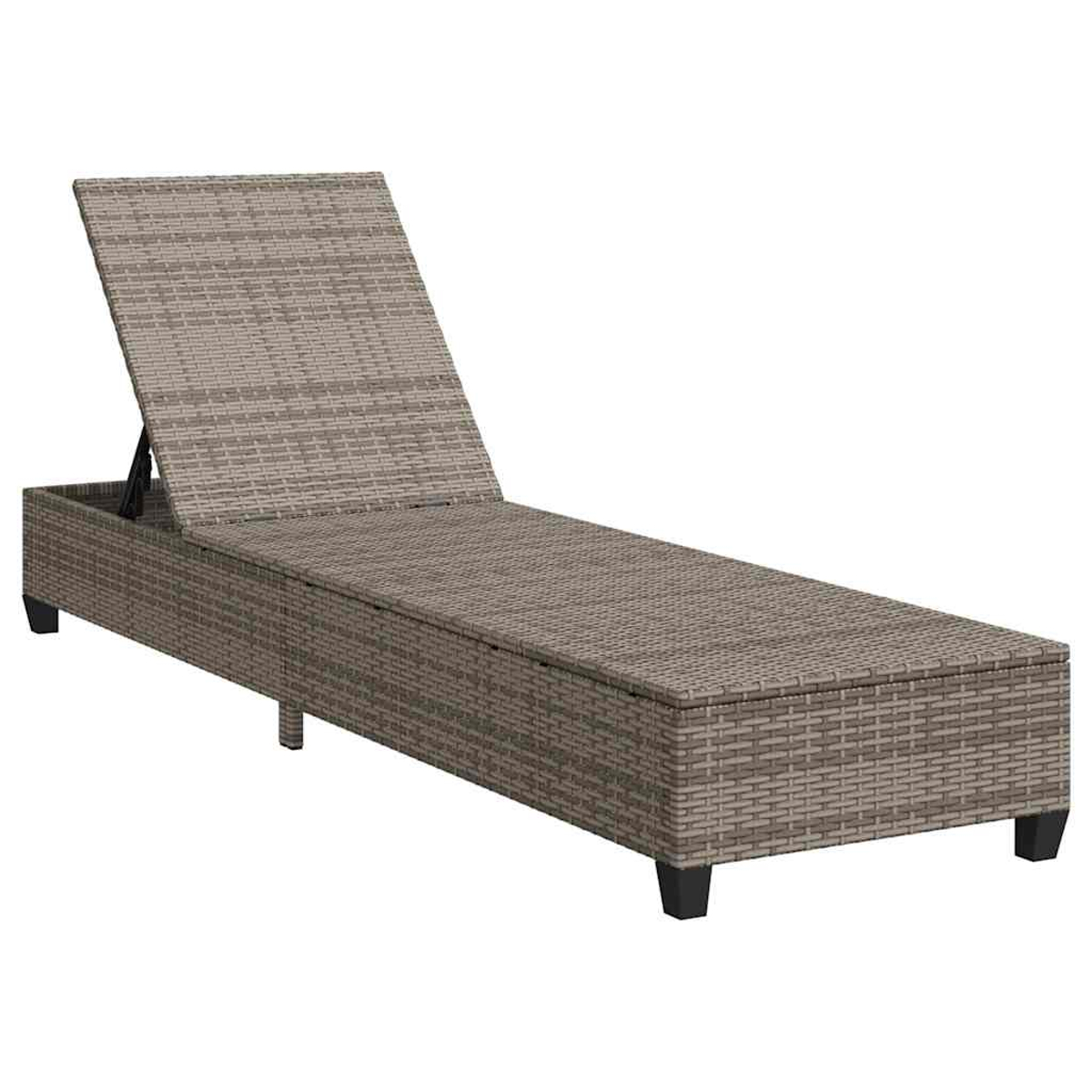 Lettino prendisole in rattan marrone con schienale regolabile e gambe nere.