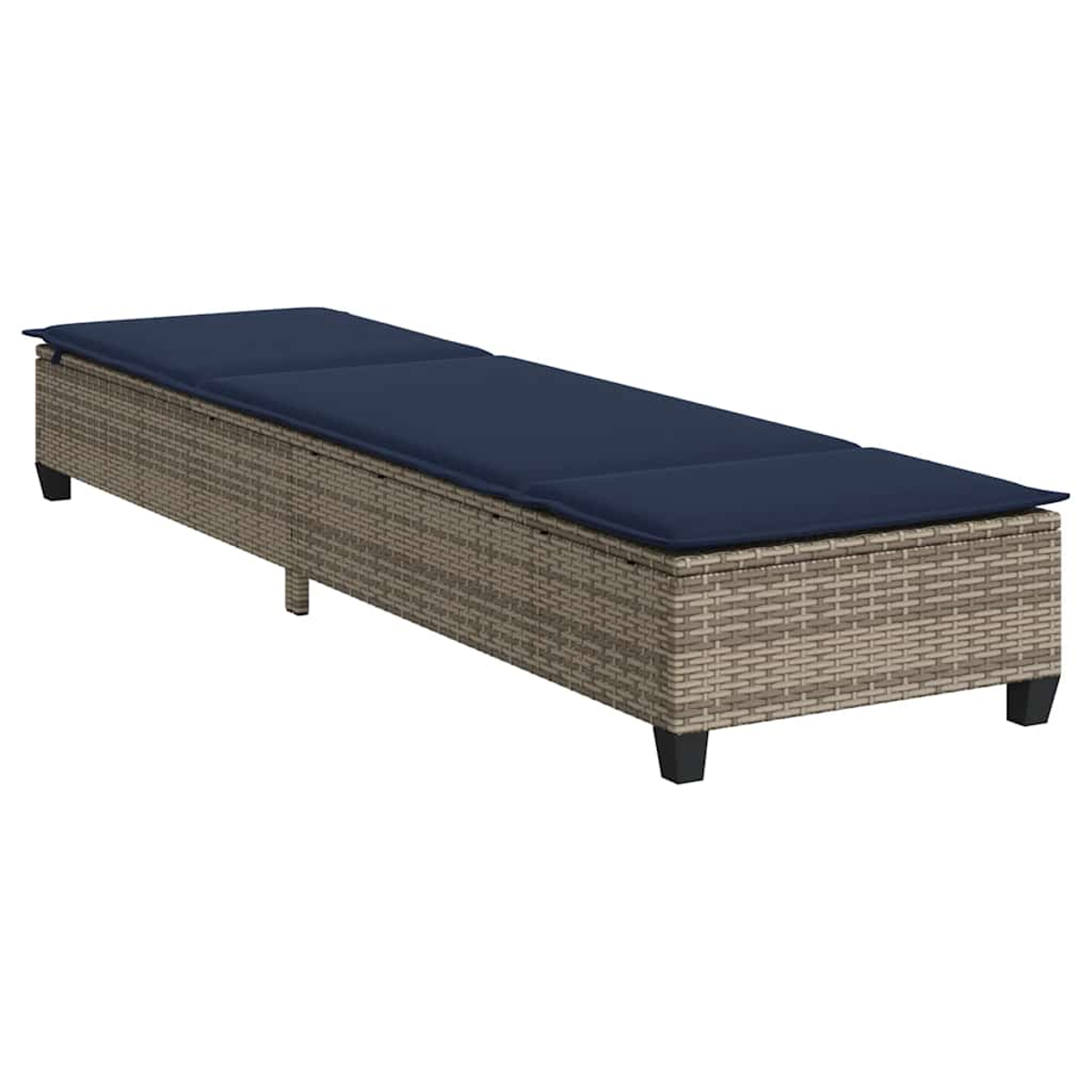 Divano in rattan marrone con cuscino blu scuro, su quattro gambe.
