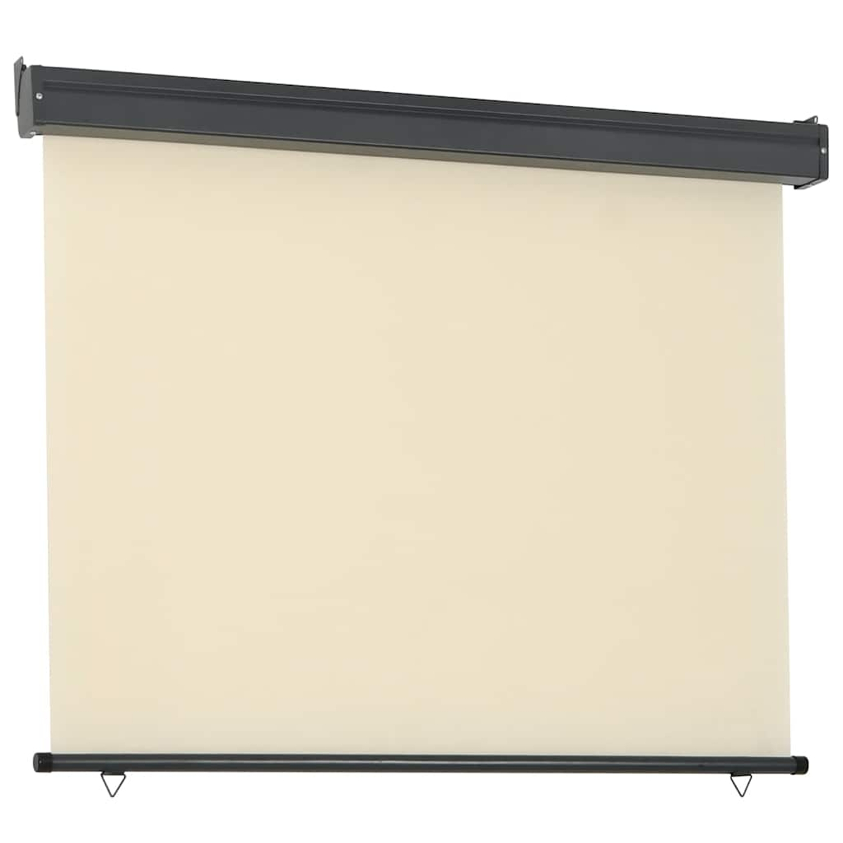 Una tenda a rullo color crema con telaio in metallo nero e barra inferiore.