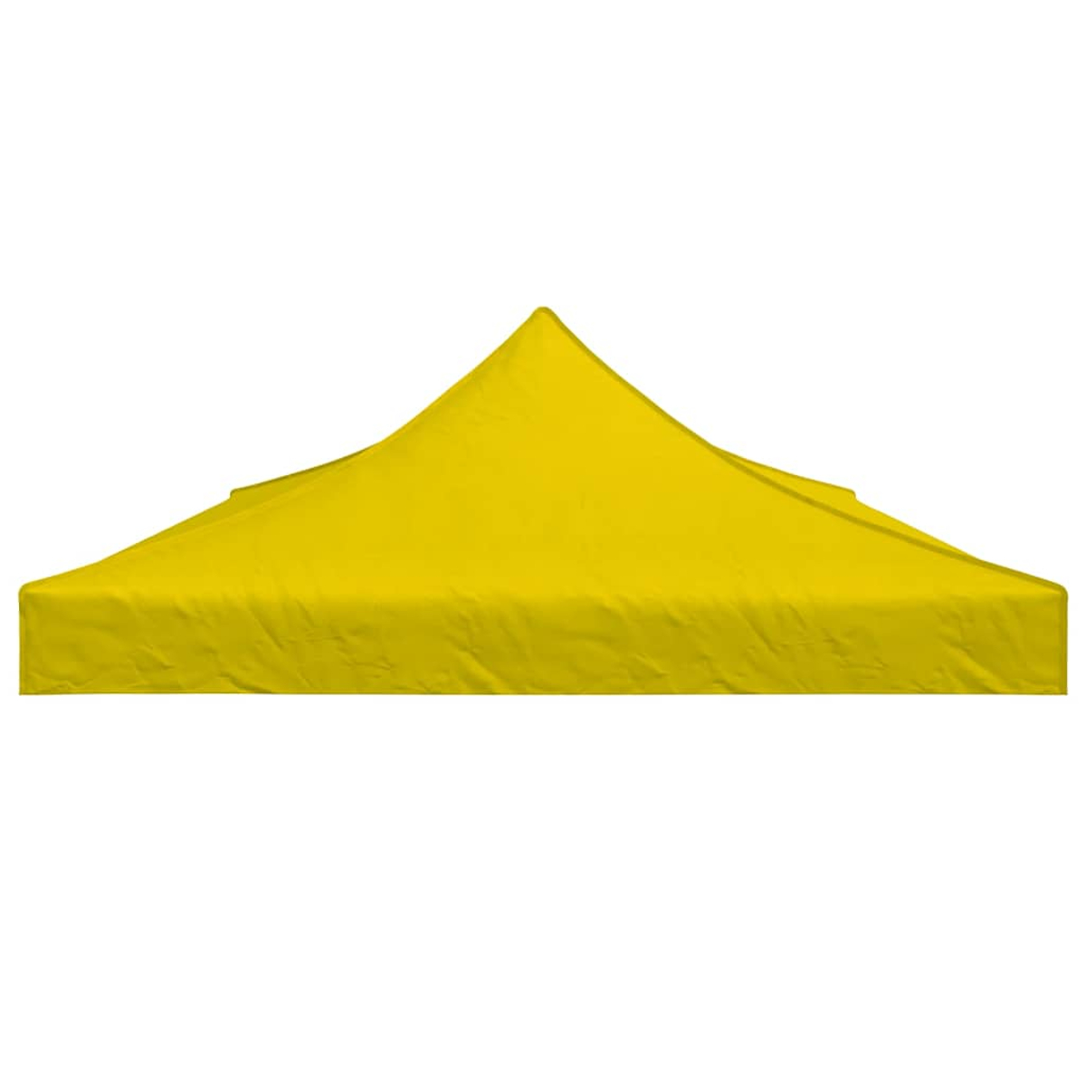 Telo da tenda giallo con punta a punta, isolato su sfondo bianco.
