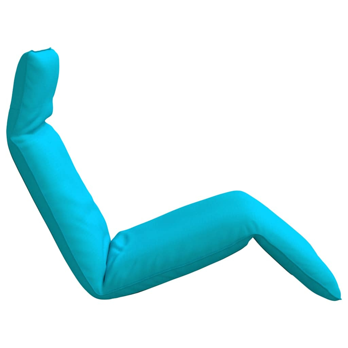 Ein türkisfarbener Sitzsack liegt in einer L-Form auf weißem Hintergrund.