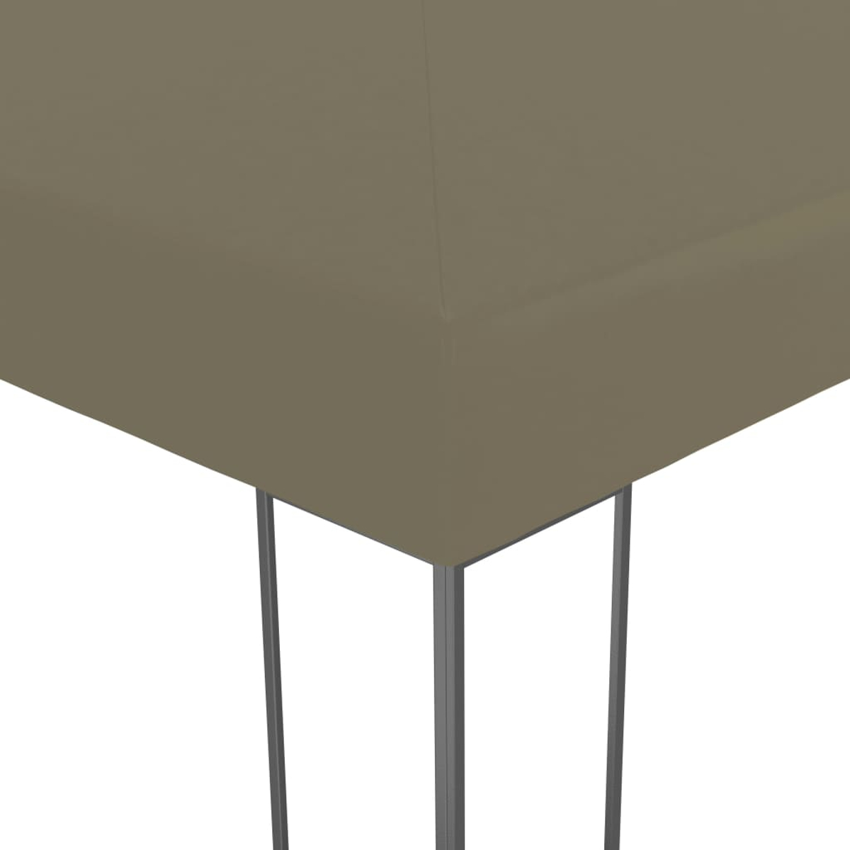 Un primo piano di un piano del tavolo grigio con tre gambe metalliche sottili.