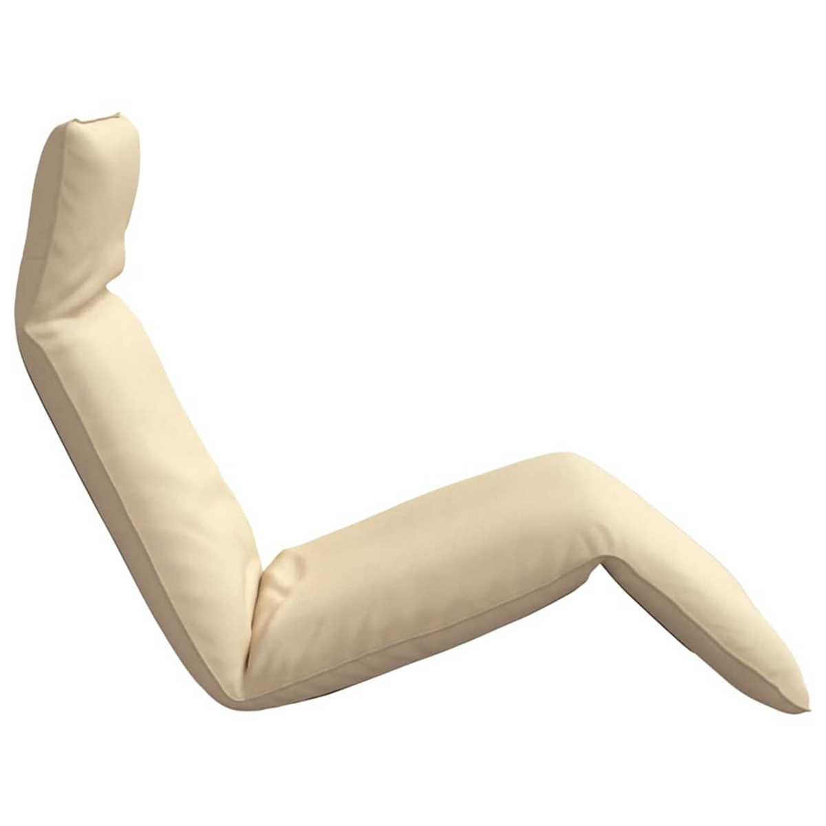Una poltrona reclinabile beige, morbida, senza telaio, su sfondo bianco.
