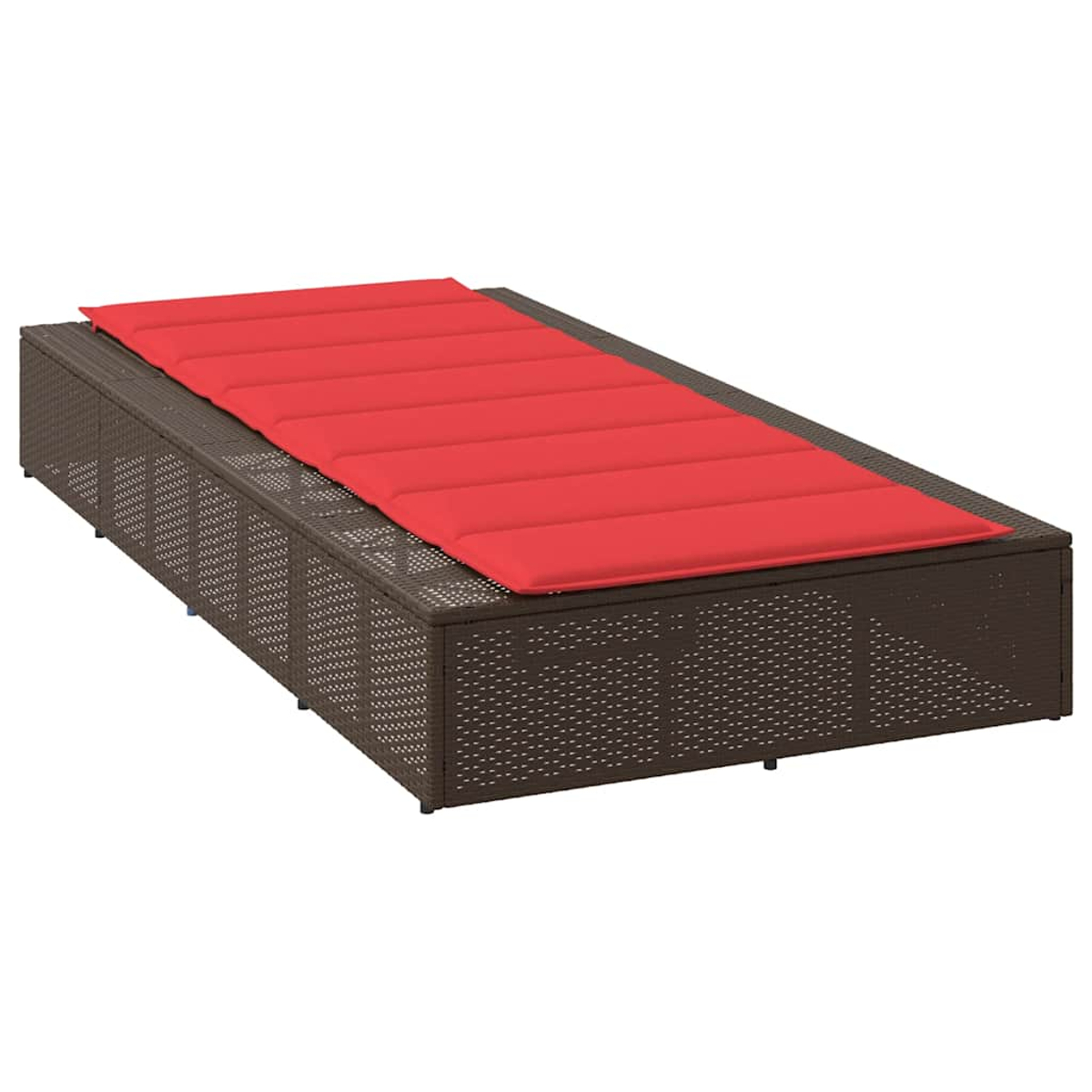 Lettino prendisole in rattan marrone con cuscino rosso
