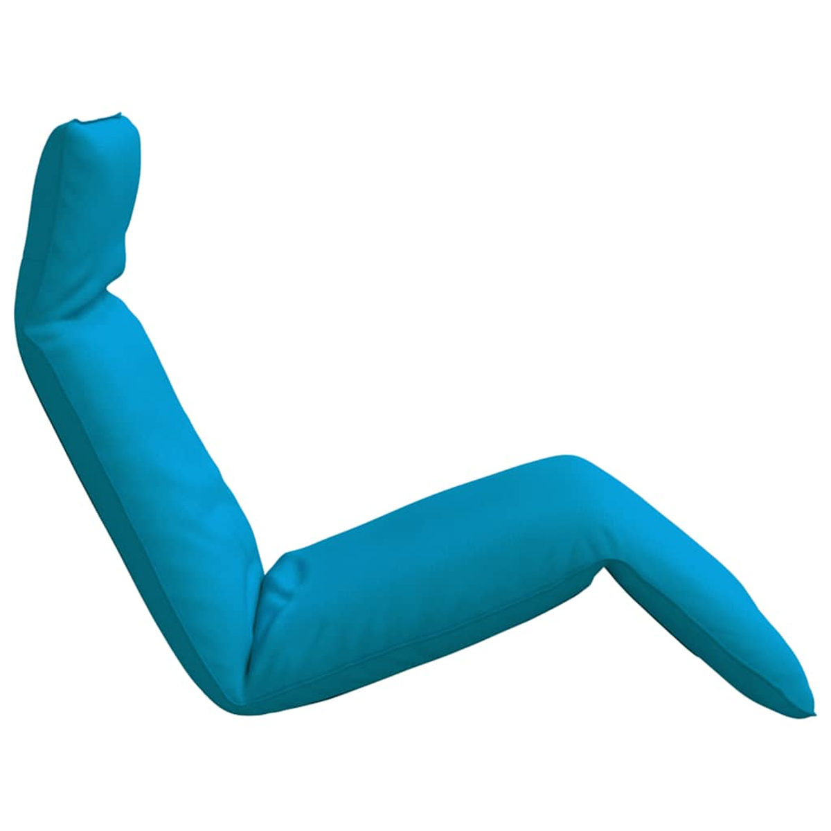 Un cuscino blu brillante, morbido, tipo pouf, è piegato a V.