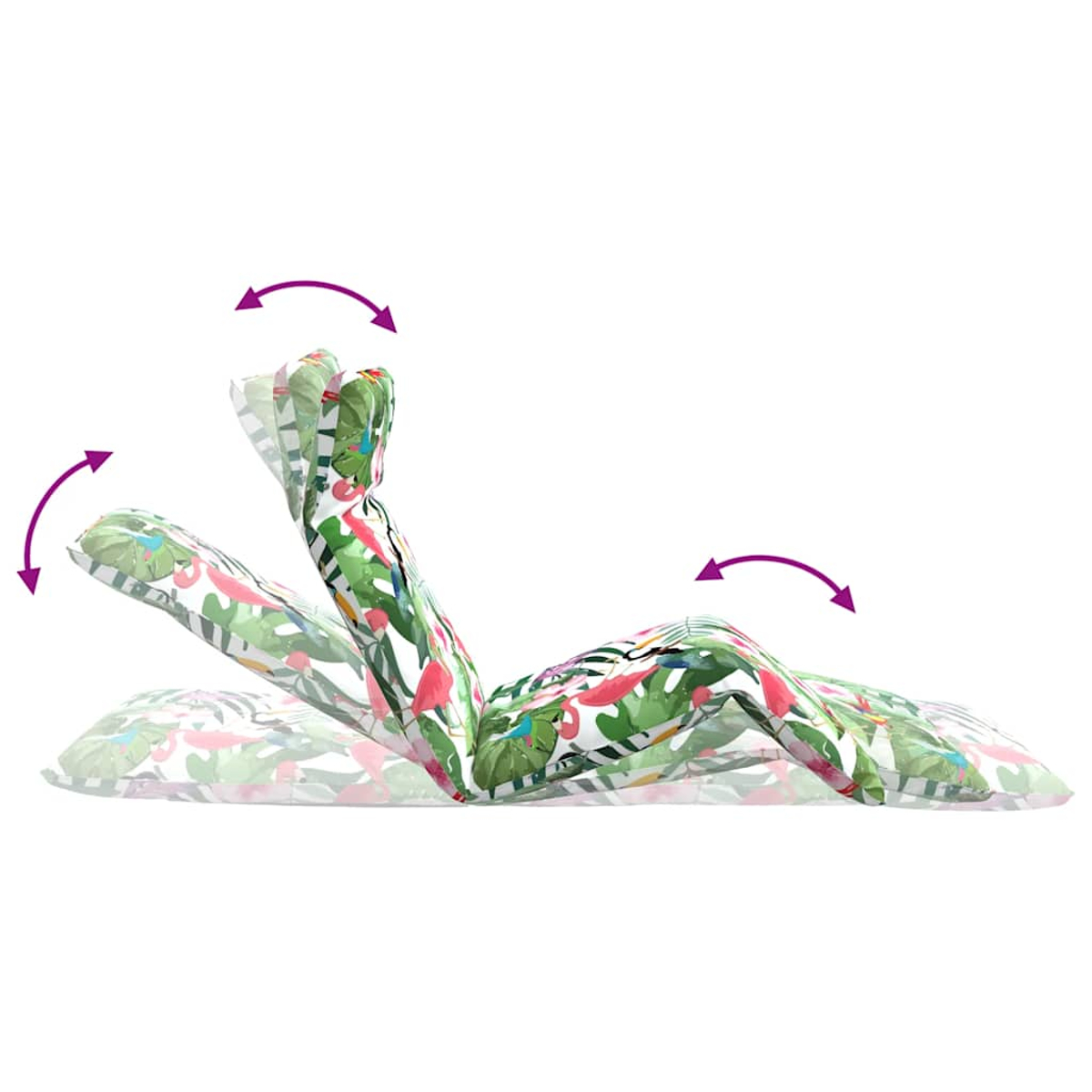 Cuscino regolabile con fenicotteri e foglie che cambia forma.