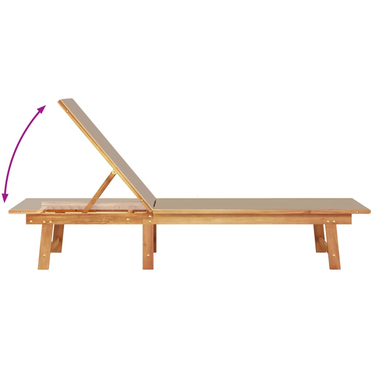 Holzliege mit verstellbarer Rückenlehne, weier Hintergrund.