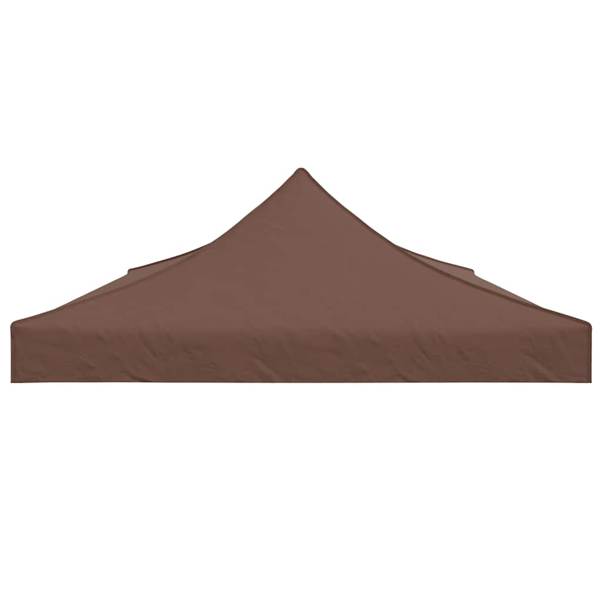 Una tettoia per tenda marrone con tetto spiovente, isolata su sfondo bianco.