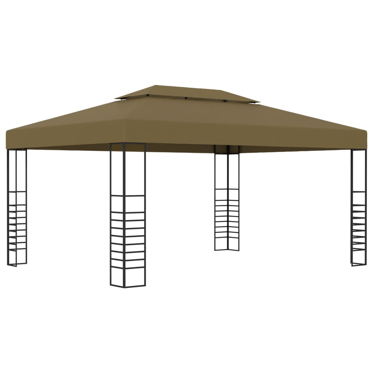 Una tenda marrone con telaio in metallo nero e quattro gambe.