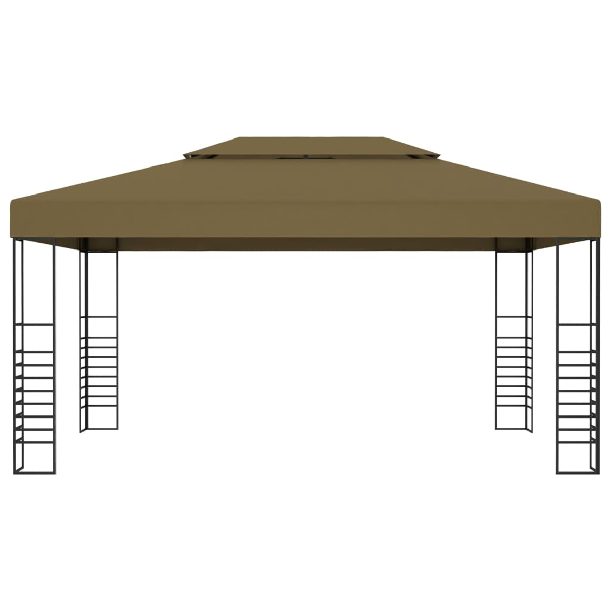 Una tettoia per gazebo marrone con telaio in metallo nero su sfondo bianco.