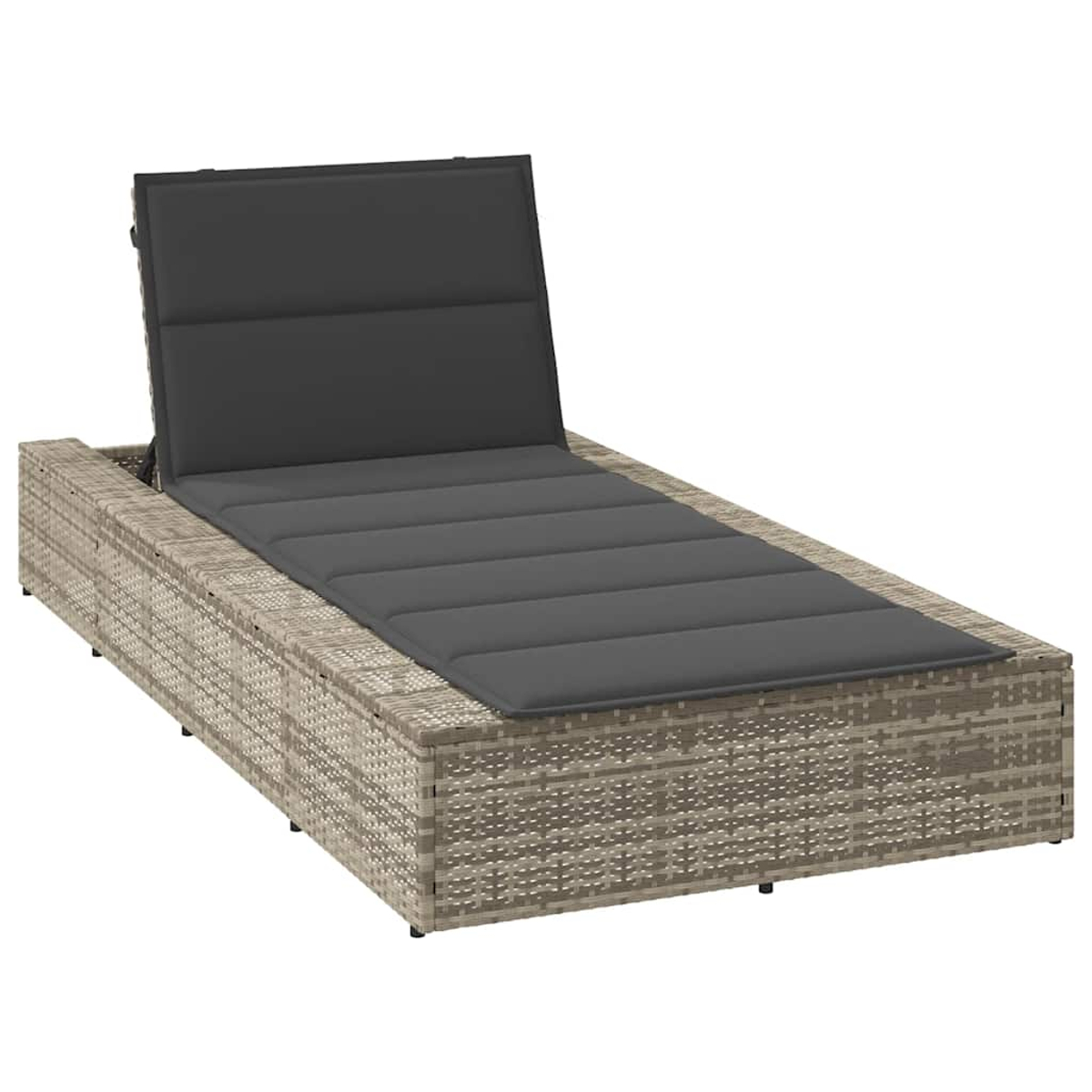 Lettino da esterno grigio effetto rattan con schienale regolabile.