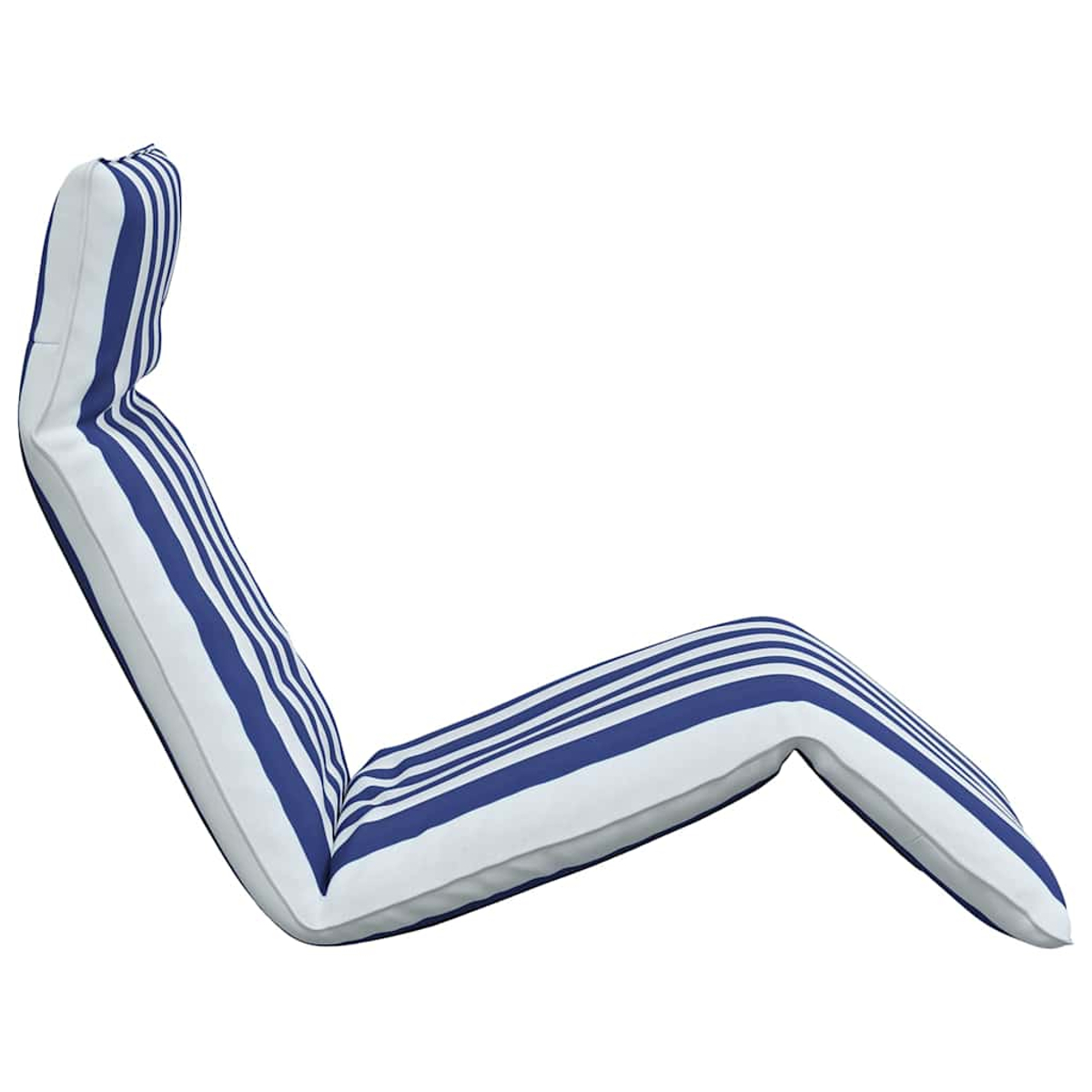 Un cuscino a forma di L a strisce blu e bianche.