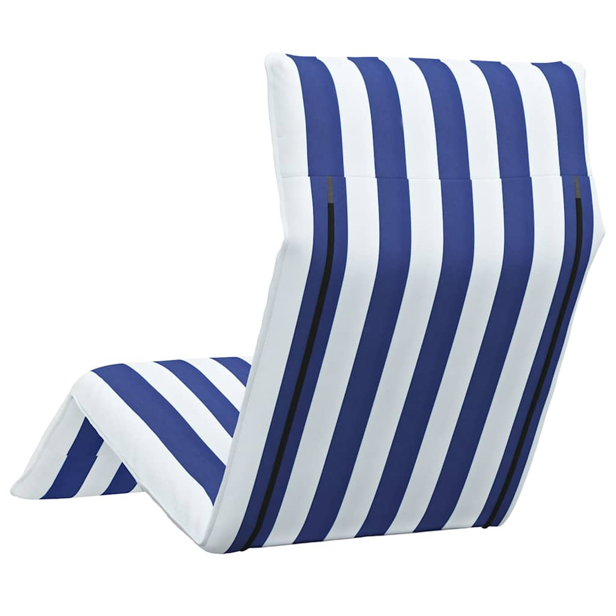 Una sdraio a righe blu e bianche su sfondo bianco.