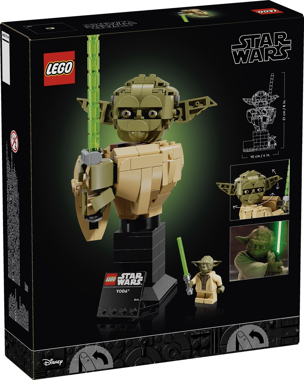 Confezione del set LEGO Star Wars Yoda con testa di Yoda costruibile e minifiguretta.