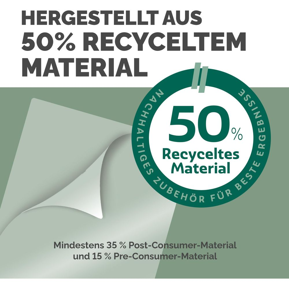 Hergestellt aus 50% recyceltem Material, mit Fokus auf Nachhaltigkeit.