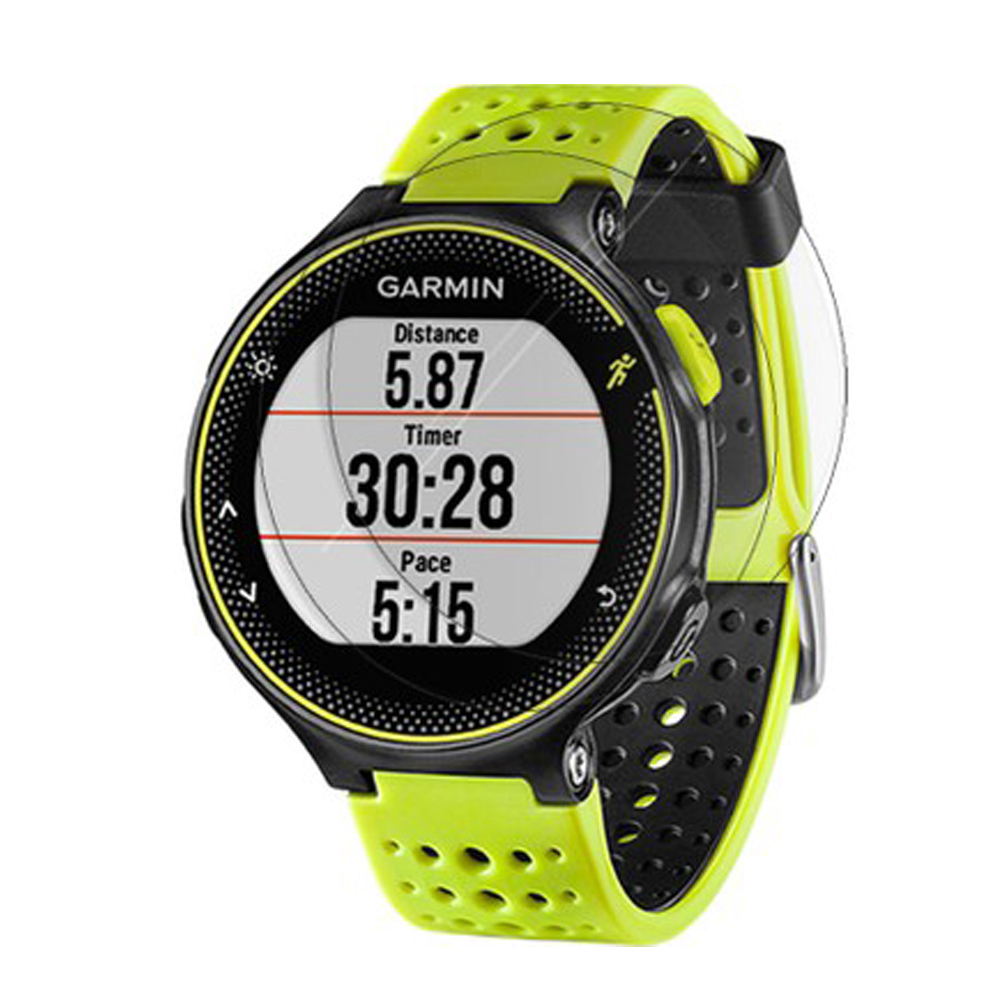Yeşil Garmin spor saati mesafe, zamanlayıcı ve tempo gösterir.