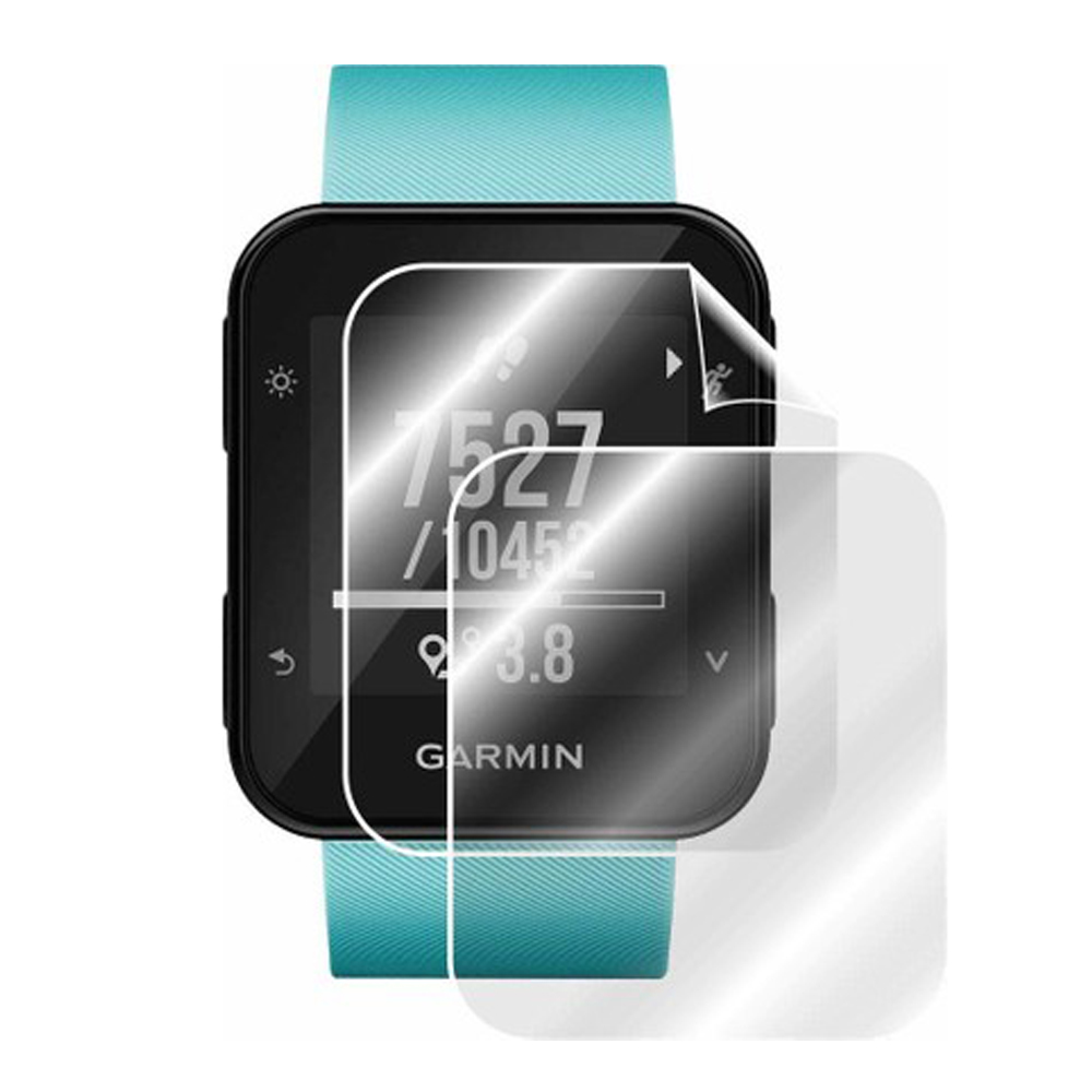 Ekran koruyuculu siyah bir Garmin spor saati.