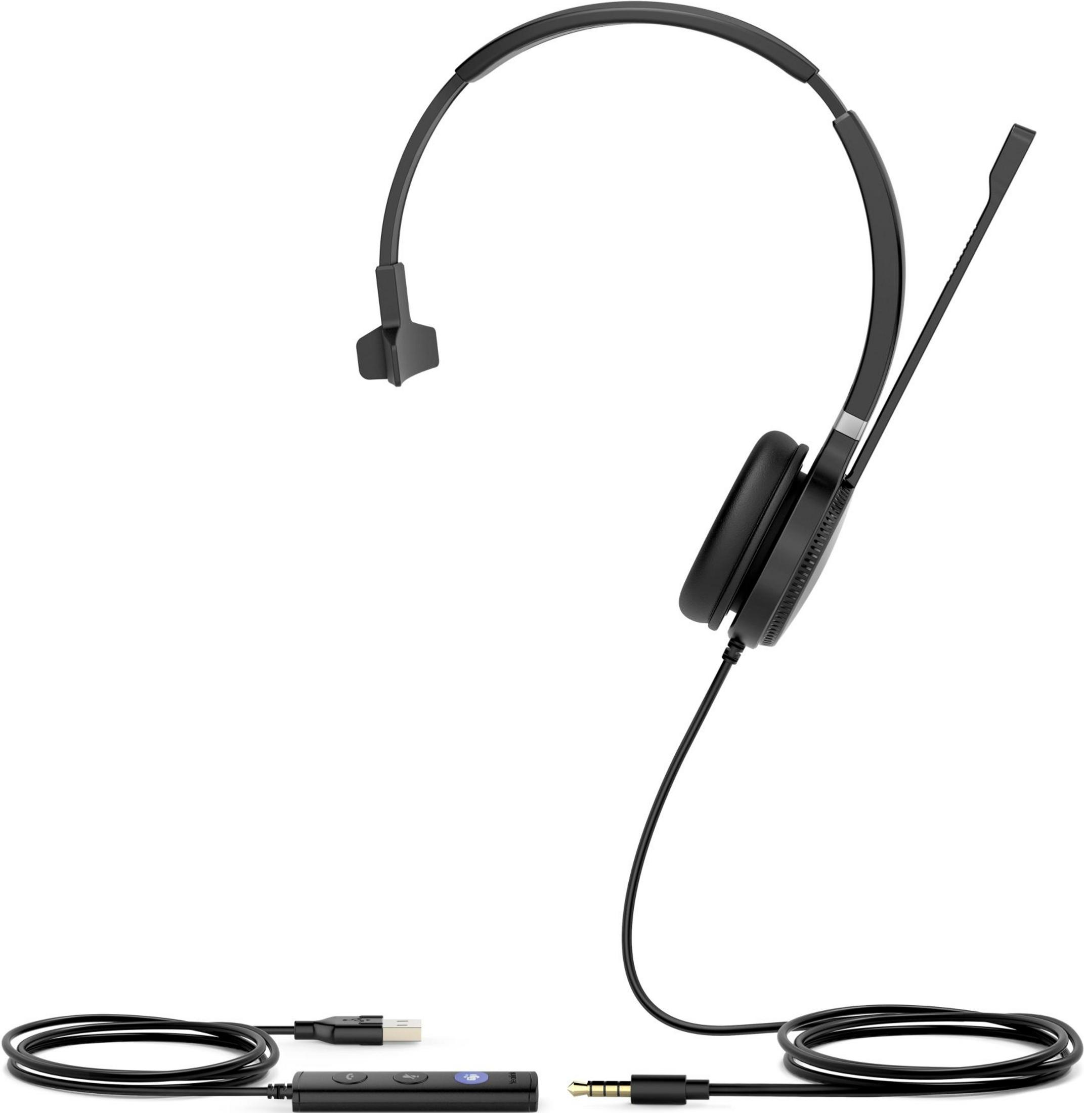 Cuffie over-ear nere con microfono e cavo USB.
