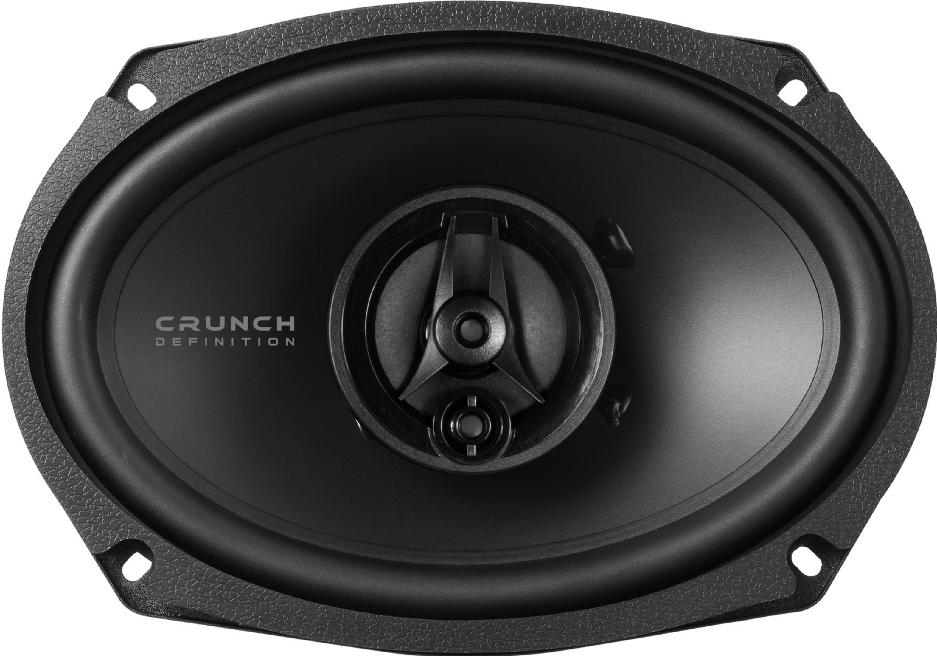 Schwarzer ovaler Lautsprecher mit CRUNCH DEFINITION-Logo, weißer Hintergrund.
