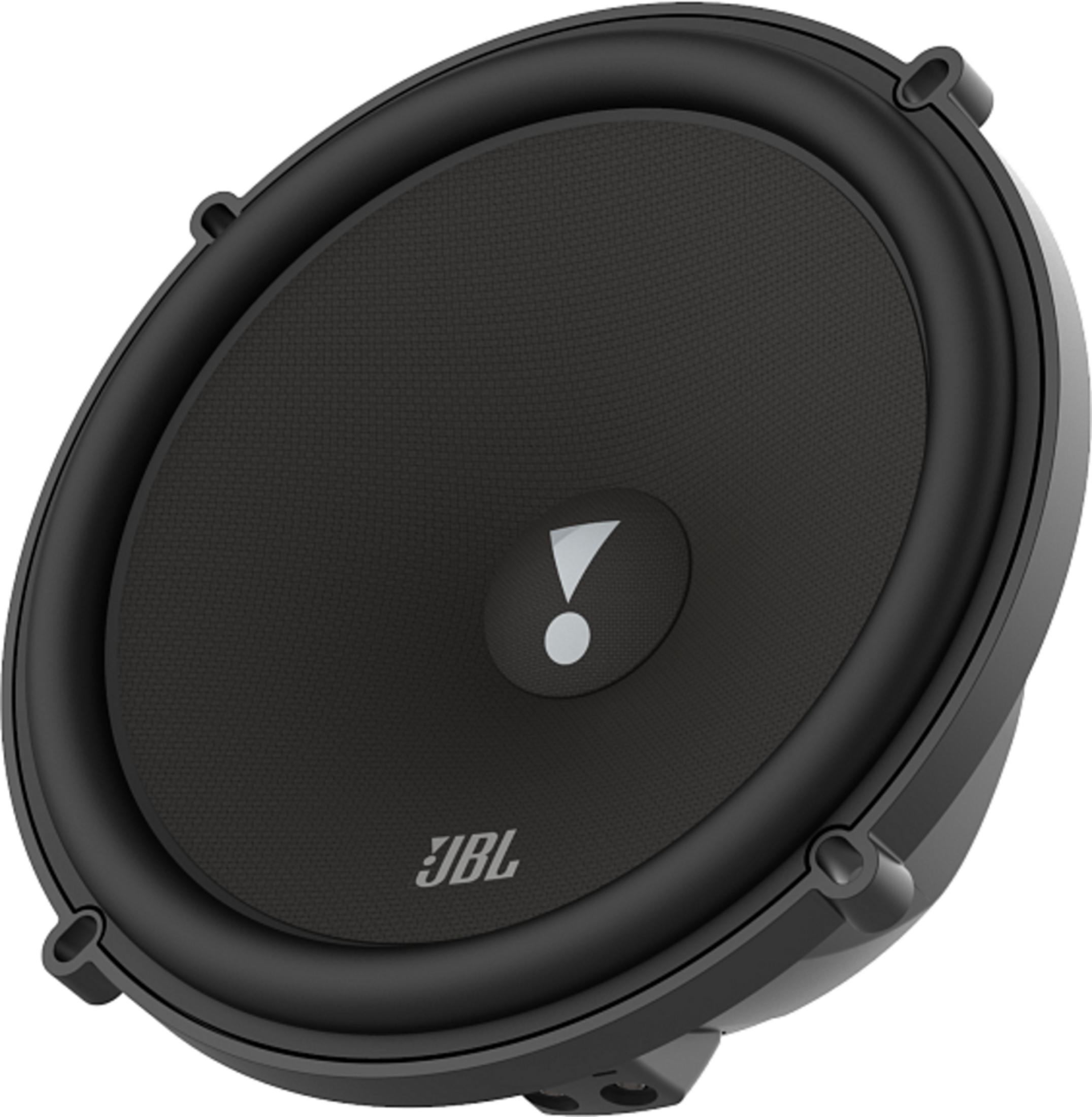 Schwarzer Lautsprecher mit JBL-Logo und weißem Ausrufezeichen-Symbol.