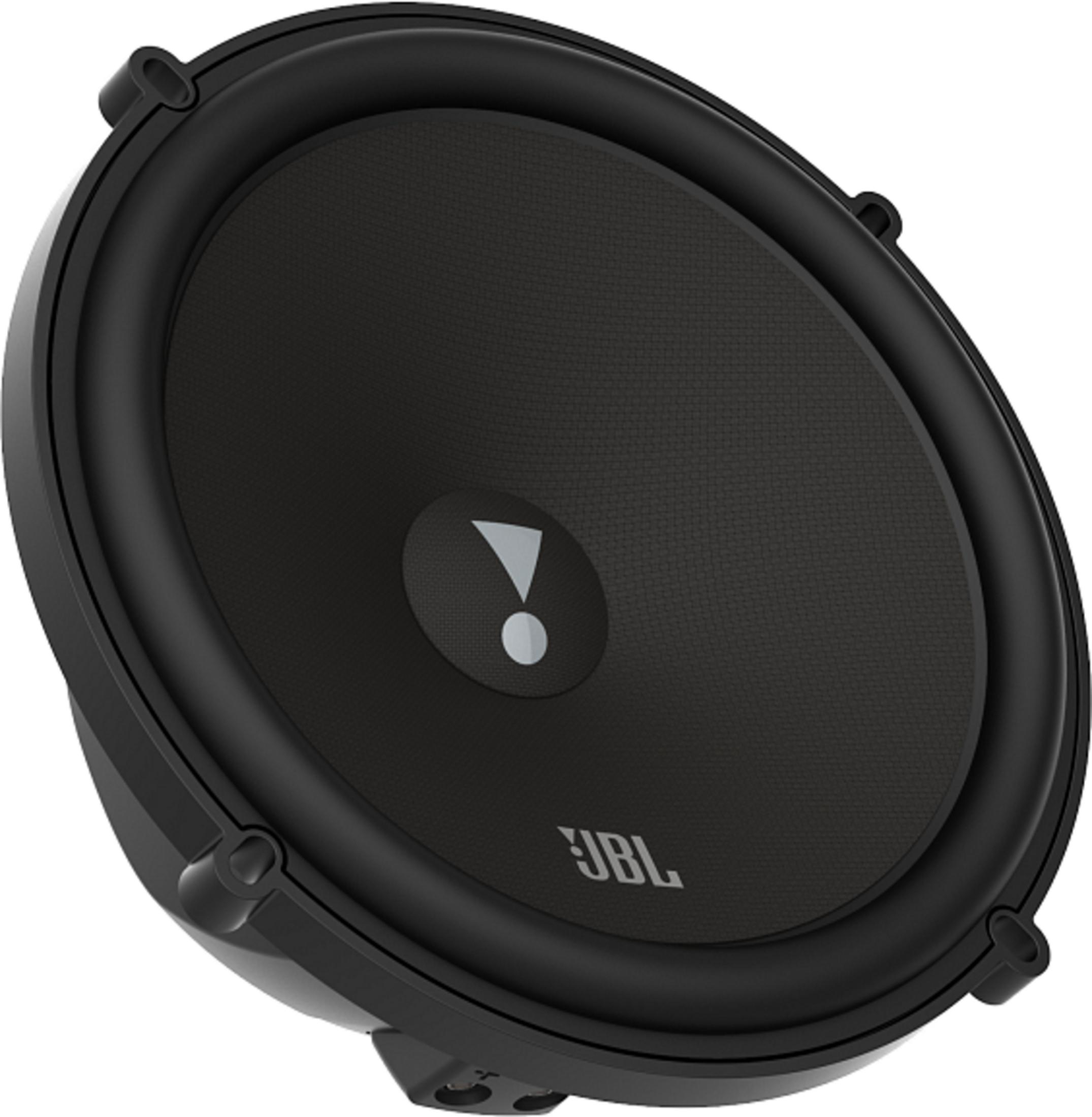 Schwarzer JBL-Lautsprecher mit grauem Logo und Befestigungslaschen.