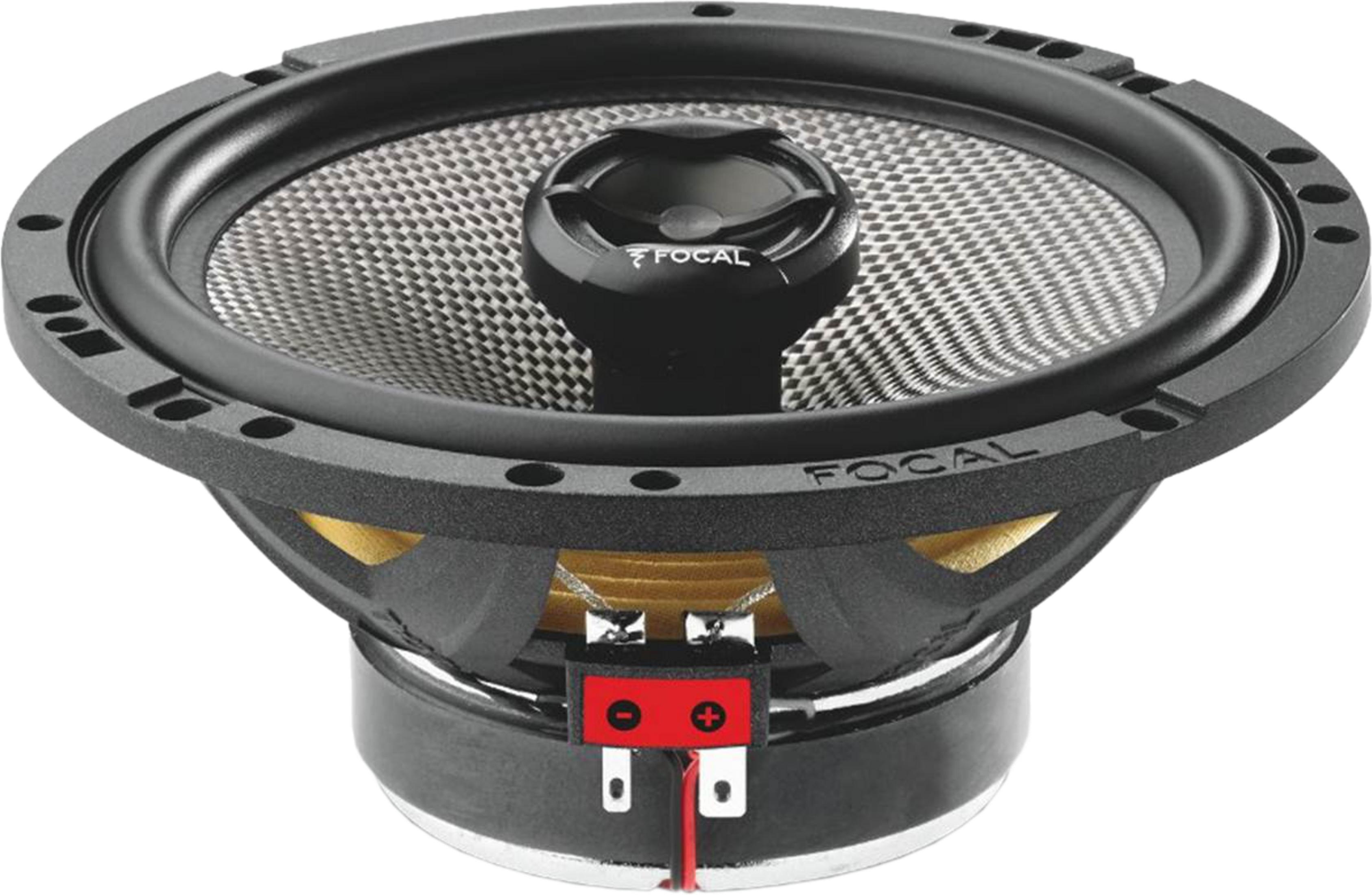 Ein Focal-Lautsprecher mit schwarzem Korb, silbernem Gitter und gelber Membran.