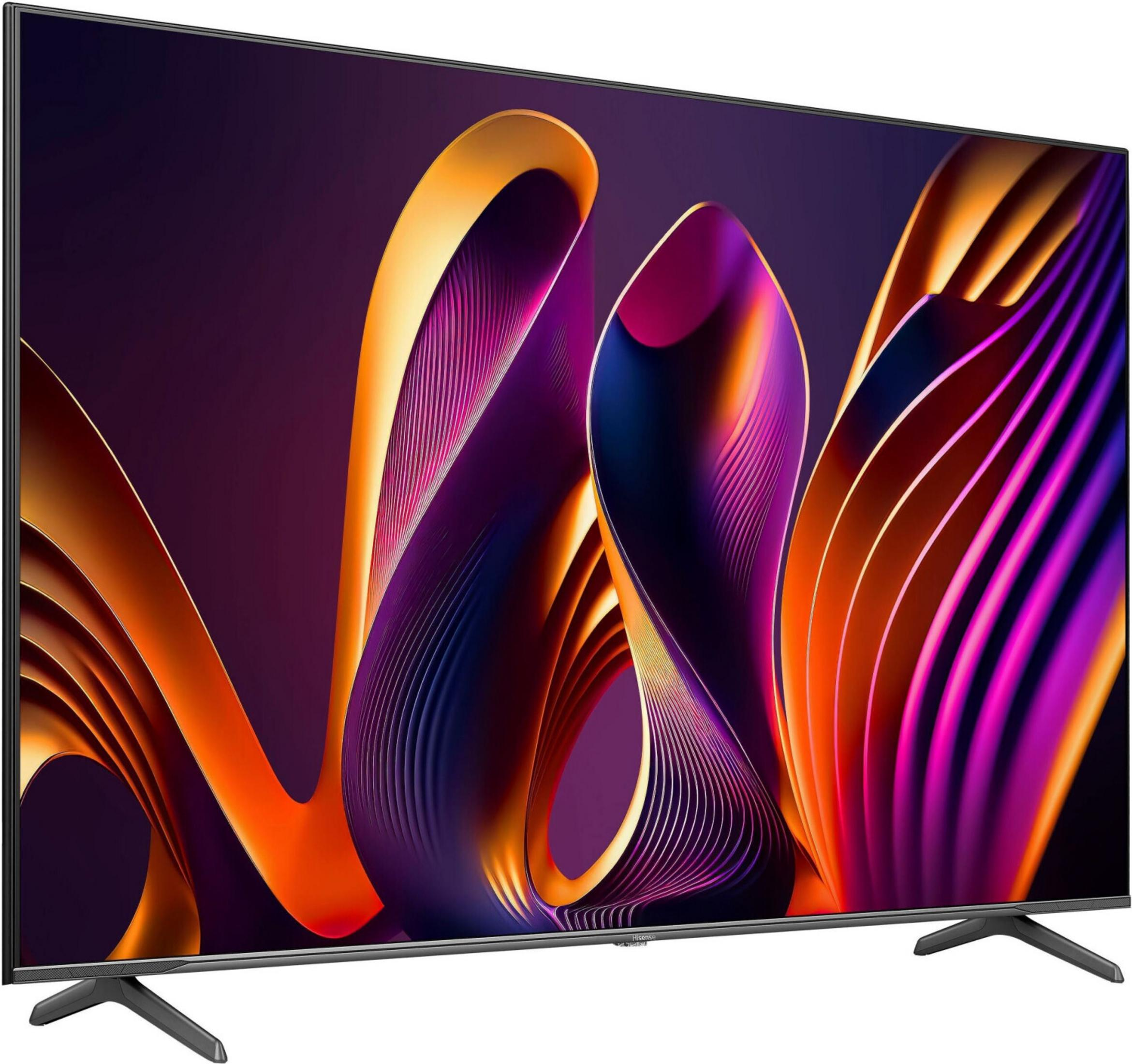 Ein moderner Fernseher mit einem abstrakten, bunten Hintergrund auf dem Bildschirm.