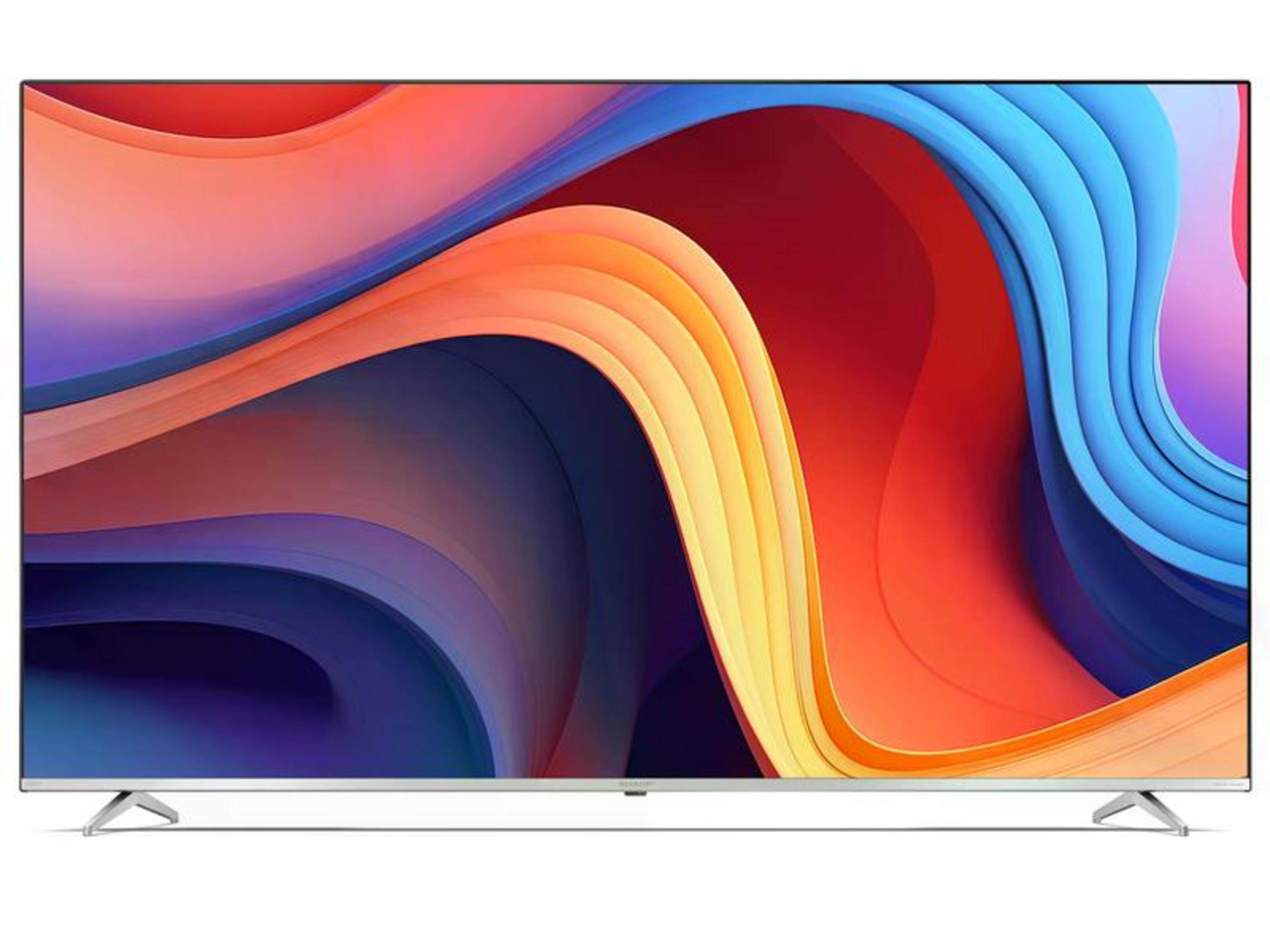 Un televisore moderno con uno sfondo astratto e colorato.